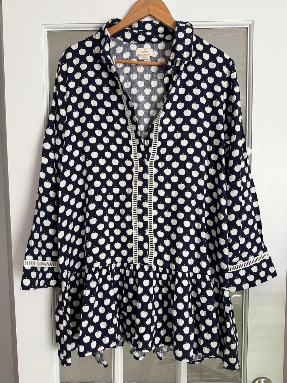 kate spade Navy and White Apple-Print Mini Dress